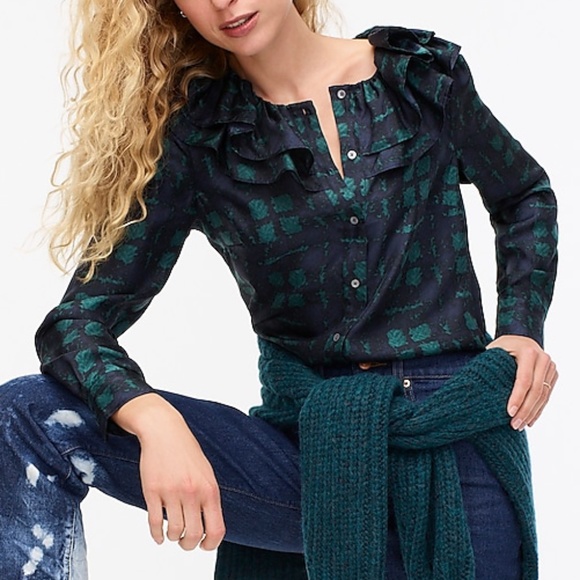 J. Crew Collection Silk Twill Ruffle Blouse - Picture 6 of 7